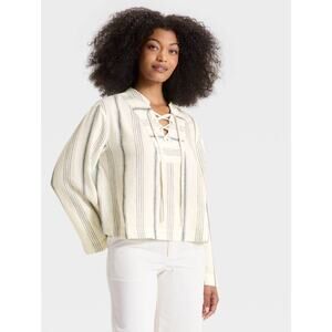 $25 New Universal Thread Bell sleeve Popover Blouse - Gray Stripe - XS